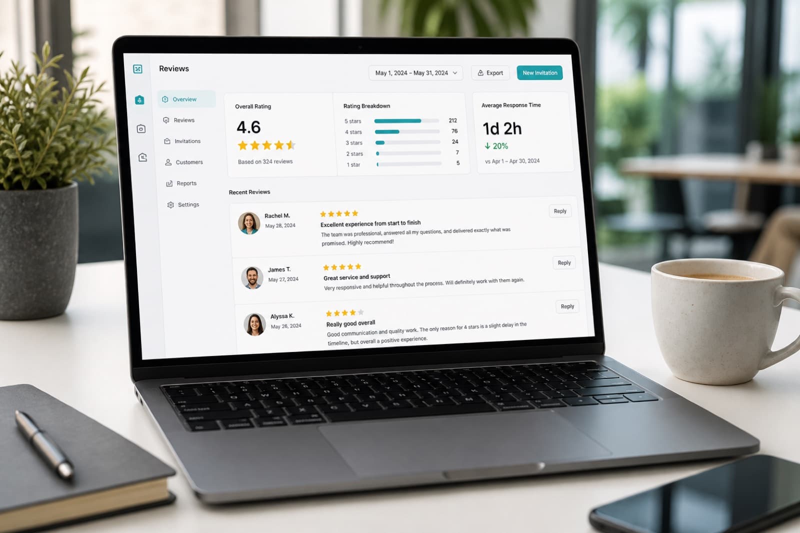 Team reviewing customer feedback on a laptop