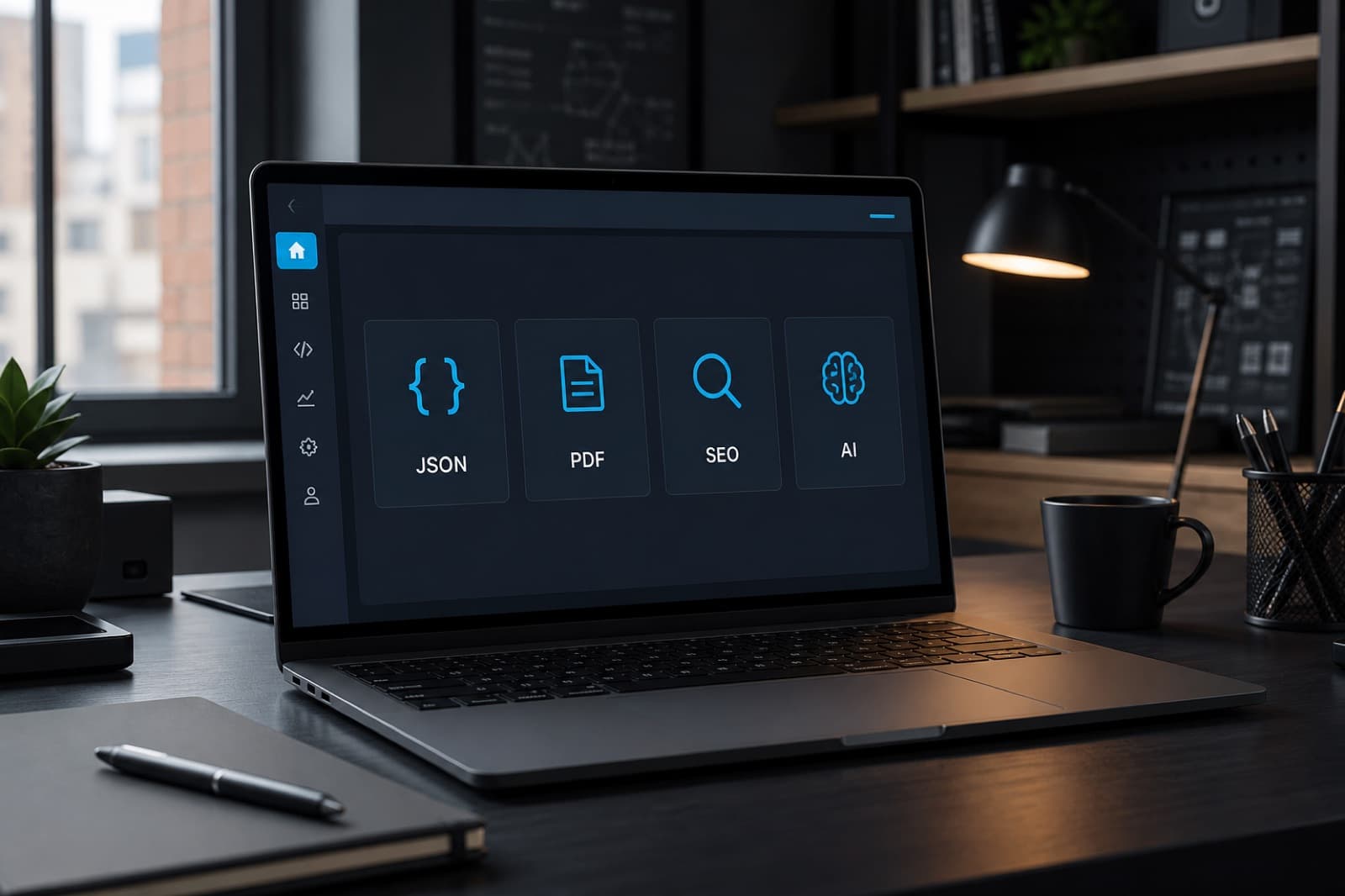 Enorexa Tools dashboard on a laptop in a developer workspace